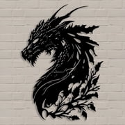 XIBUFE Dragon Metal Wall Art Medieval Decor Fantasy Decorations for Living Room Bedroom Office Man Cave Decor for Men Dragon LoverS Gifts 14.2 in X 11.4 in Black