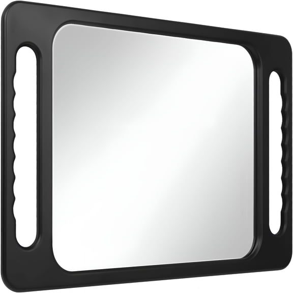 XIBUFE Drop-Proof Hand Mirror with Double Handle,Large Rectangular Hand Held Mirror -(16"X10") Largehand Mirrors with Handle for Salons and Beauty Salons,Light Hair(Black)