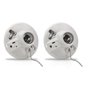 XIBUFE Dual Lampholder 125 Volt Porcelain Pull Chain Light Fixture,Lampholder with Outlet in White,Porcelain