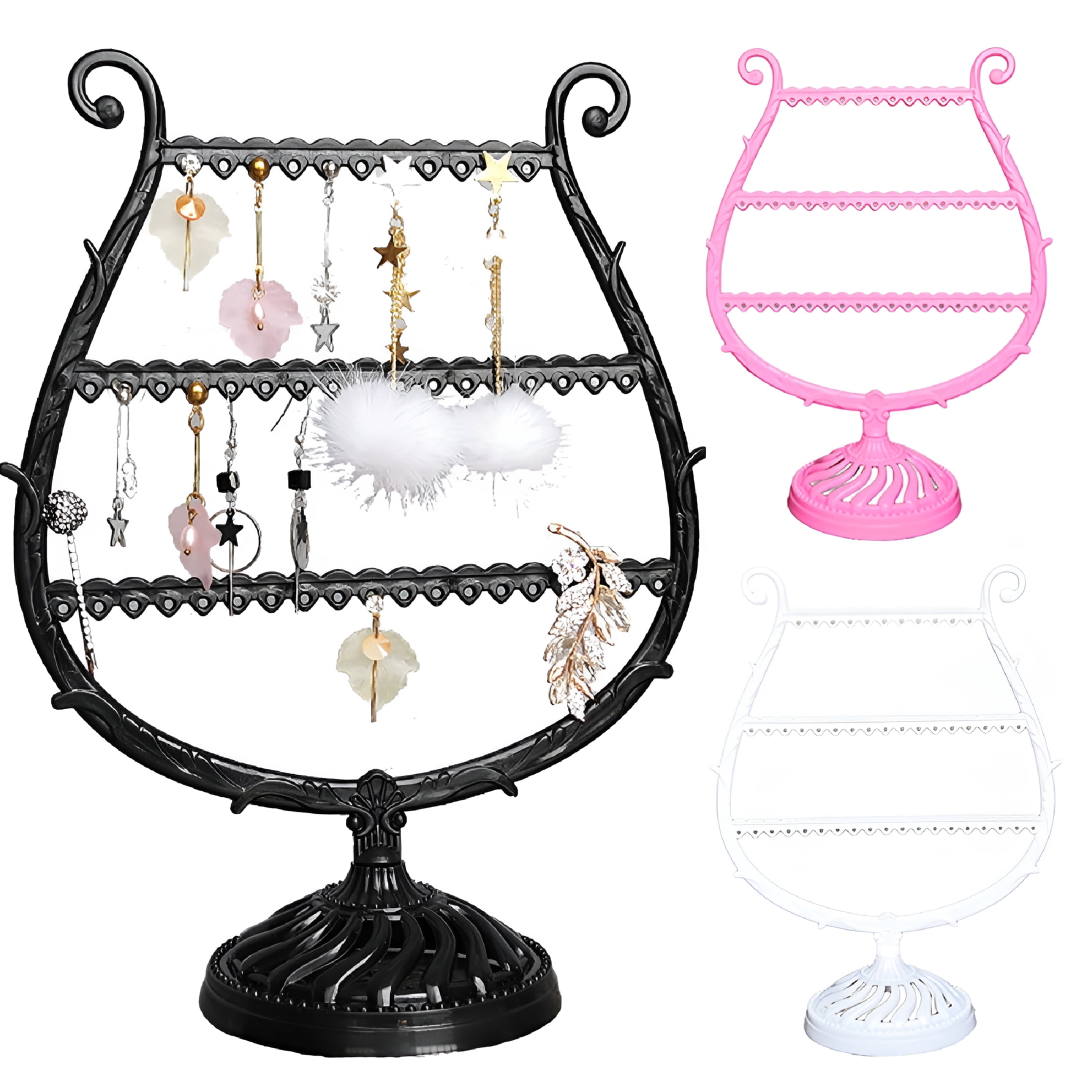 XIBUFE Earring Holder, Jewelry Rack, Display Organizer for Piercings, Earrings Organizer 3-Layer Ear Stud Holder Earring Display Stand Wooden Base Jewelry Organizer for Hanging Earrings