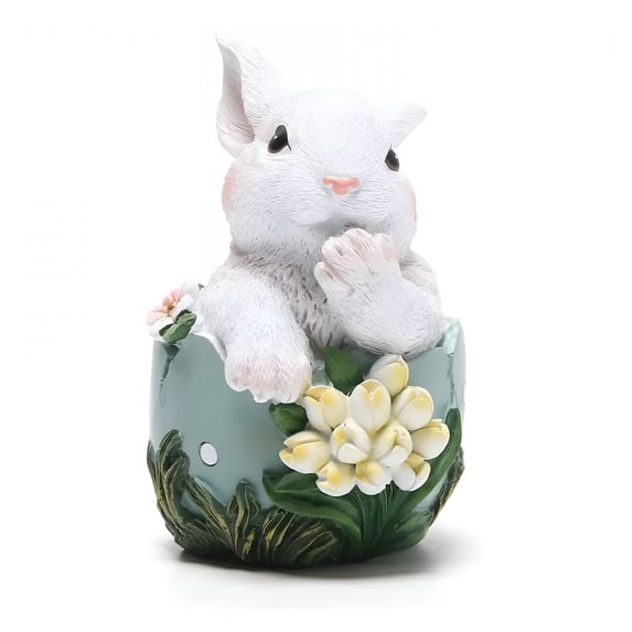 XIBUFE Easter Bunny Table Decorations Resin Vintage Rustic Bunnies Rabbit Figurine Statue with Carrot & Egg,Kids Gift for Home Party Spring Decor