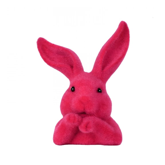 XIBUFE Easter Flocked Bunny Decor Pink Artificial Rabbit Sculpture,Soft Plush Garden Ornament,Holiday Home Decoration for Easter Party,Spring Festival Tabletop Display and Gift