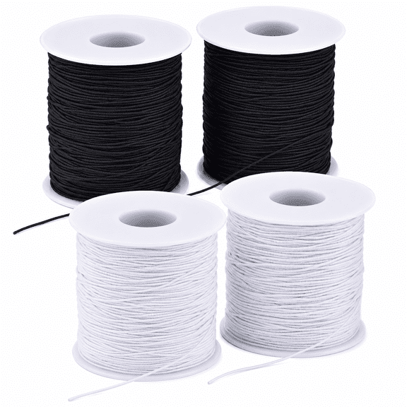XIBUFE Elastic String for Bracelets,4 Rolls 1mm Stretchy String Cord,(2 Black) and (2 White) Kandi String for Jewelry Making with Beads,164ft per Roll 4 Rolls 1mm elastic string for bracelets