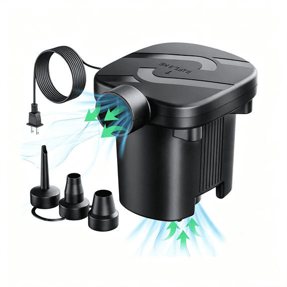 XIBUFE Electric Air Pump for Inflatables with 3 Nozzles | Portable, Easy to Use, Inflatable for Beds, Mattress, Pool Floats, Inflatable Pool, Snow Sled, Ac110-120V