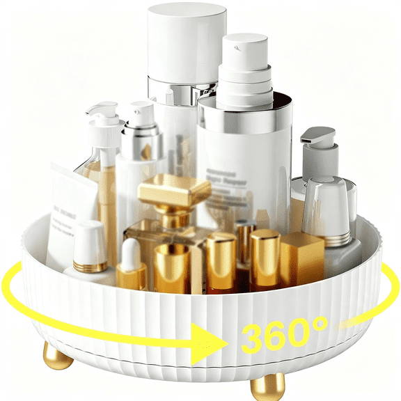 XIBUFE Elegant White 8.6" Perfume Organizer ,360 Rotating Vanity Organizer ,Minimalist Chic Lazy Susan ,Bathroom Organizers and Storage ,Makeup Organizer for Skincare Cosmetic Holder