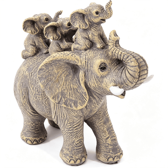 XIBUFE Elephant with Three Calves Statue Good Luck Decor Gift for Women,Elephant Family Figurine Brings Good Fortune and Warmth,Decorative Accent for Desk Or Bookshelf,Gift for Women
