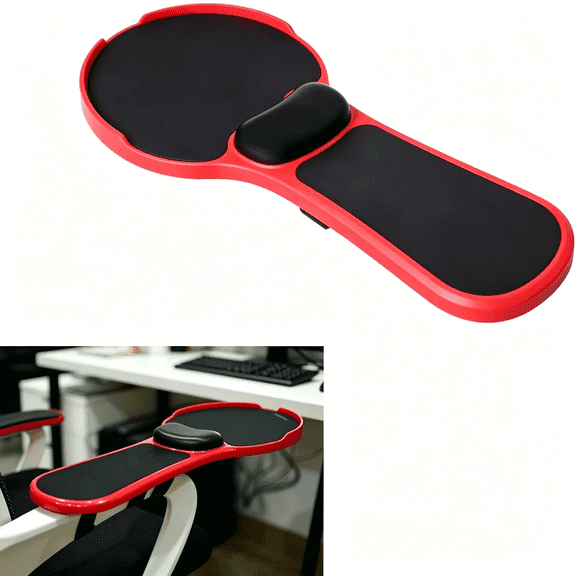 XIBUFE Ergonomic Adjustable Chair Arm Rest Mouse Pad with Wrist Cushion, Mouse Extension Platform Tray with Anti-Fall Baffle, Chair Attachment Arm Support with Straps (Red)