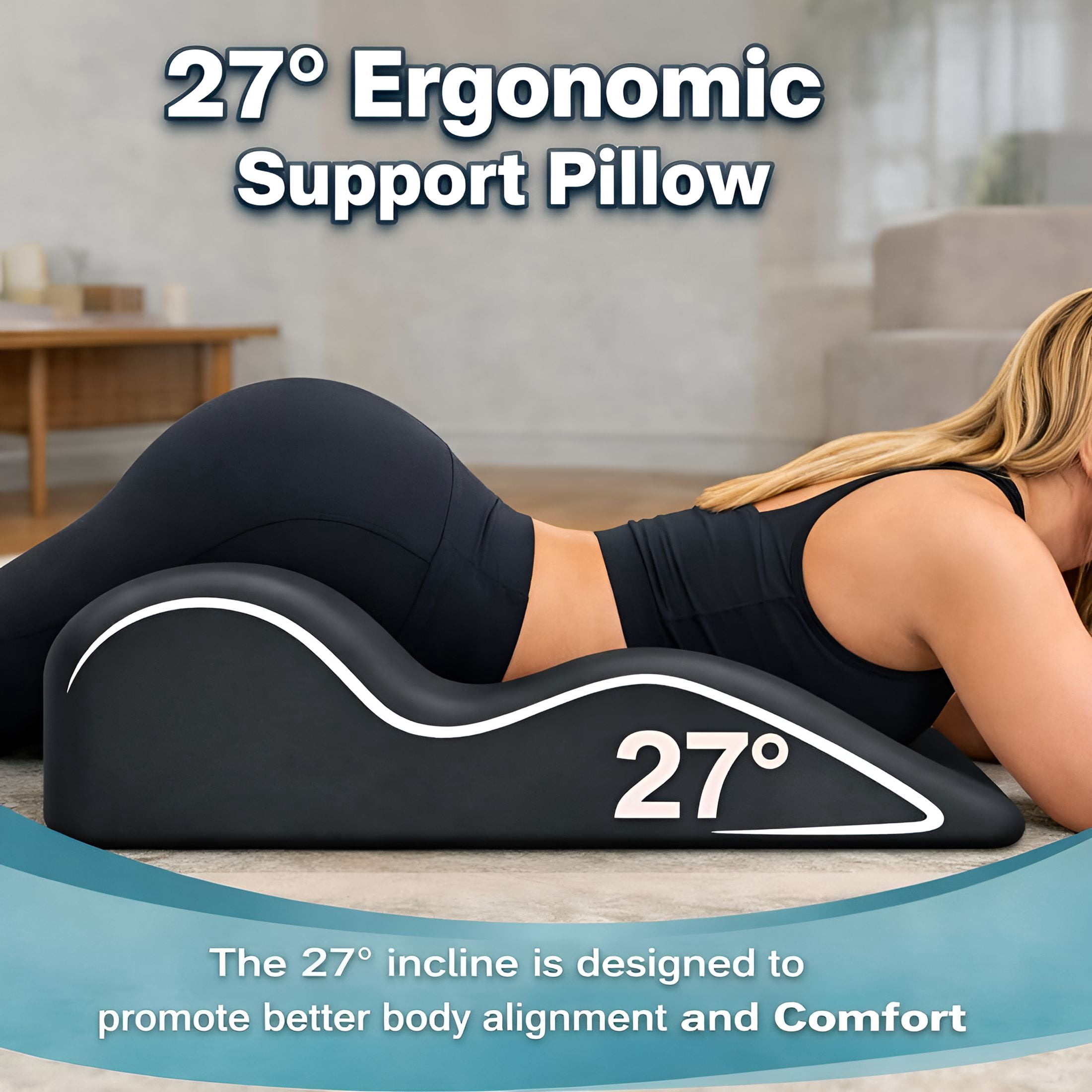 XIBUFE Ergonomic Memory Foam Wedge Pillow,Back and Neck Support Cushion,Bed Rest Reading Pillow for Sitting,Watching Tv and Home Comfort(Blue)