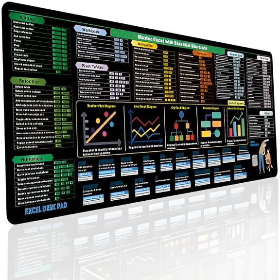 XIBUFE Excel Cheat Sheet Desk Pad (31.5x11.8in) | 2026 Shortcut Keys Formulas Reference Mat with Stitched Edges - Non-Slip XL Office Desk Mat for Accountants, Coders Excel Productivity