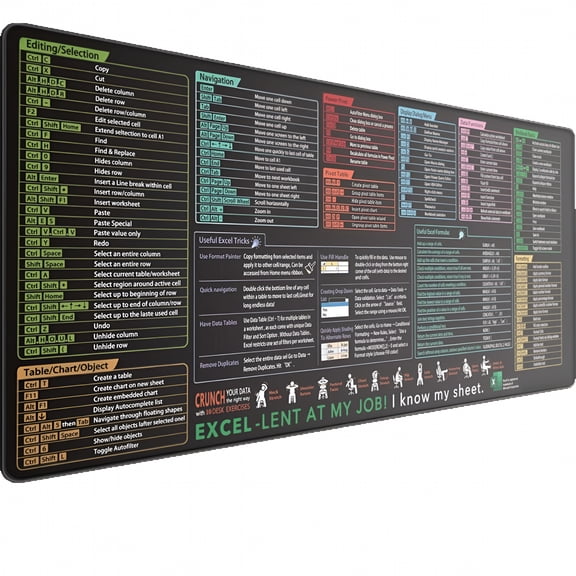XIBUFE Excel Shortcut Keys Mouse Pad - Extended Large XXL Cheat Sheet Gaming Mousepad | PC Office Spreadsheet Keyboard Mat | Non-Slip Stitched Edge