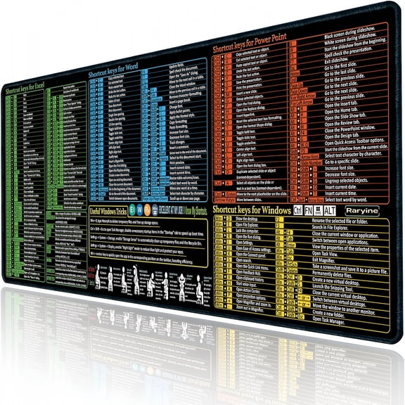 XIBUFE Excel/Word/PowerPoint/Windows Mouse Pad,Non-Slip & Waterproof Large Gaming Office PC Desk Mat (XL 31.5 x 11.8 in),Over 200 Keyboard Shortcuts