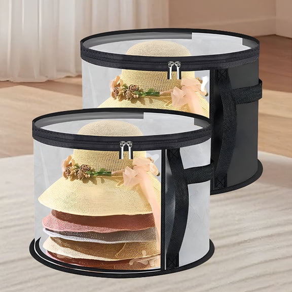 XIBUFE Extra Large Clear Mesh Hat Organizer Storage Bags,Stackable Caps Storage Box with Carrying Handle for Travel & Wardrobe,Hat Storage Basket for Maintaining Hat Shape Collapseproof Hat Box