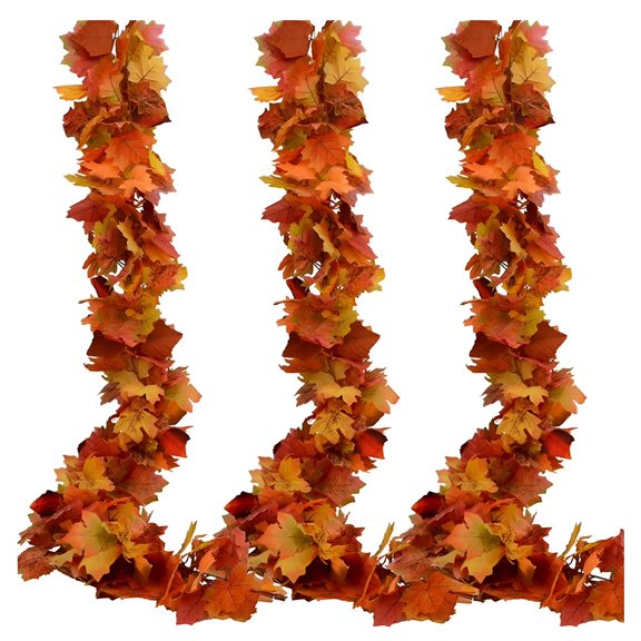 XIBUFE Fall Maple Leaf Garland,3 Pcs Artificial Autumn Maple Leaves,Fall Kitchen Decor,Fake Leaves,Fake Fall Leaves,Fall Leave Vines Hanging Foliage for Indoor Outdoor Home Fireplace Decor
