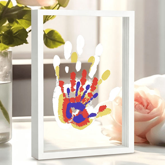 XIBUFE Family Handprint Kit,Diy Craft Keepsake Wooden Frame,Endless Gift Set,Non-Toxic Paints,Transparent Sheets Non-Toxic Hand Casting Kit(White)