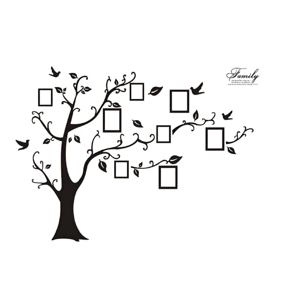 XIBUFE Family Tree Wall Art Photo Frame Collage for Home Decor - Large Linear Memory Tree Picture Display with Black Wall Decal Family Tree Picture Frame