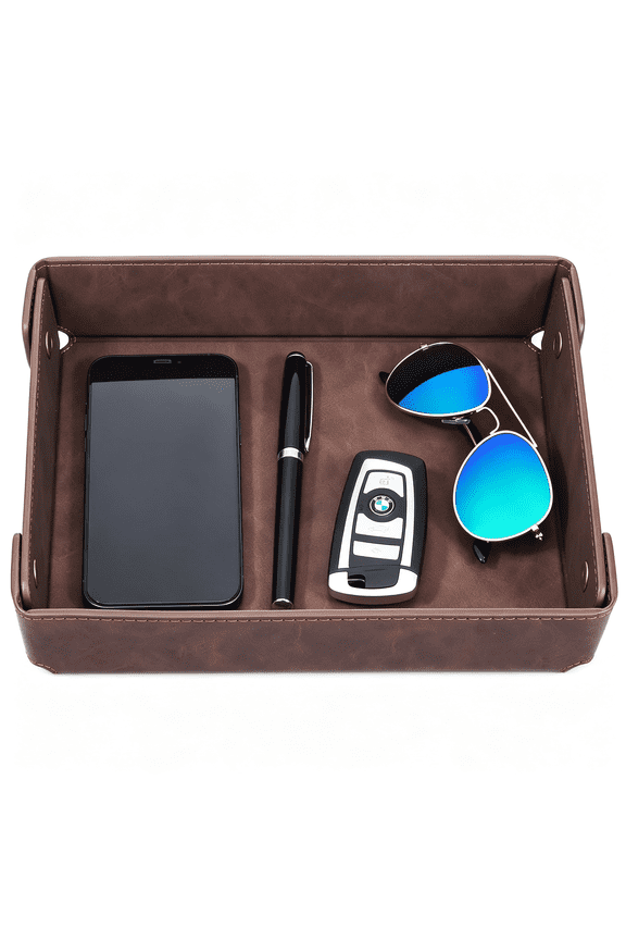 Faux Leather Valet Tray Organizer for Men-Catch-All Tray for Entryway Table Key,Wallet,Watch,Coin Change,Phone,Dresser Edc Dump Jewelry,Bedside Nightstand Desk-Top Catchall