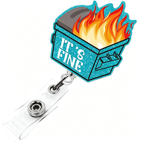 XIBUFE It'S Fine Funny Dumpster Fire Badge Reel Retractable,Dumpster Clip,Id Holder with Alligator Clip&24 Durable Nylon Cord for Nurse Nursing Student Cna Rn Medical Worker&Office Staff