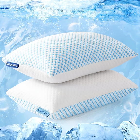 XIBUFE Firm Pillow Shredded Memory Foam(Adjustable Loft),Cooling Breathable for Sleeping Queen Size 2 Pack Cooling Gel Memory Foam Pillows