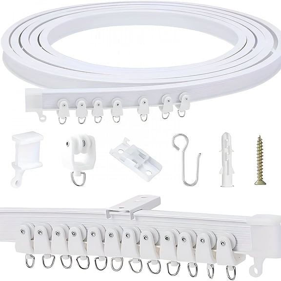 XIBUFE Flexible Bendable Curved Ceiling Curtain Track Set with Stainless Steel Curtain Clips Suit for L,U,Circle Shape Shower Curtain Track Rv Curtain Track System Room Divider Diy