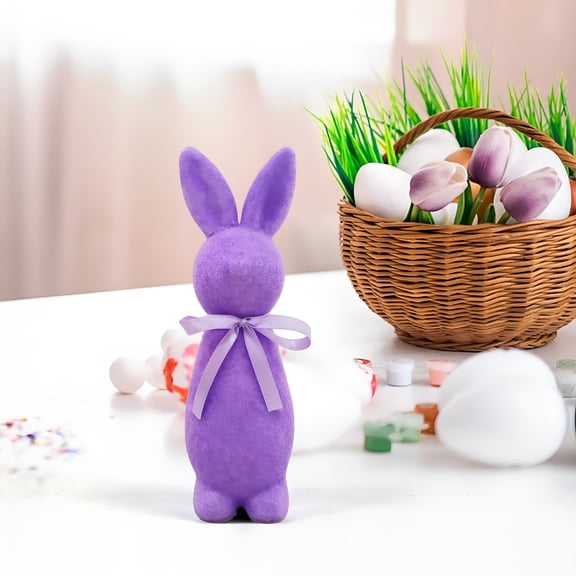 XIBUFE Flocked Bunny Statue with Bow Shiny Easter Bunny Desktop Decoration Flocked Foam Bunny Statue Easter Indoor Decoration 23 Cm 9 Inches