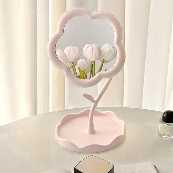 XIBUFE Flower-Shaped Makeup Mirror for Desk Vanity Mirror for Bedroom,Living Room and Minimal Spaces Room Decor Home Decorations Pink Mirror(Pink)
