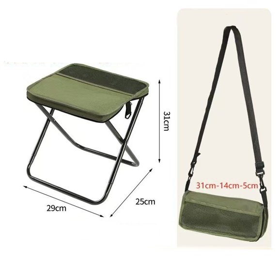 XIBUFE Foldable Backpack Stool, Ultralight Compact Foldable Sling Bag Stool 12.20*11.42*9.84 In, Portable Pocket Chair with Carrying Bag for Hiking, Camping, Fishing (Green, Large)
