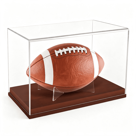 XIBUFE Football Display Case,Acrylic Football Display Box with Wooden Base,Uv Protection Clear Case for Official Size Footballs,Sports Memorabilia Display Case