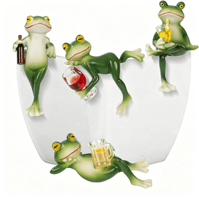 XIBUFE Frog Statue 4 Pack,Tipsy Resin Decor Outdoor,Cute Figurines for Garden Balcony Potted Plant Hangers for Flower Yard Lawn Frog Garden Decor
