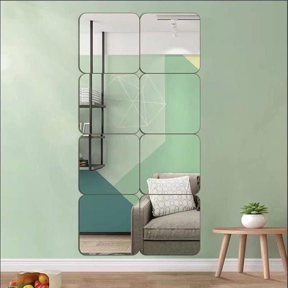 XIBUFE Full Length Wall Mirror Tiles, 8'' X 8'' X 8 Pcs, Frameless Full Body Mirror Tiles for Bedroom,Shatterproof Non Glass Mirrors Wall Mounted for Home Gym, over the Door,Gift Ideas