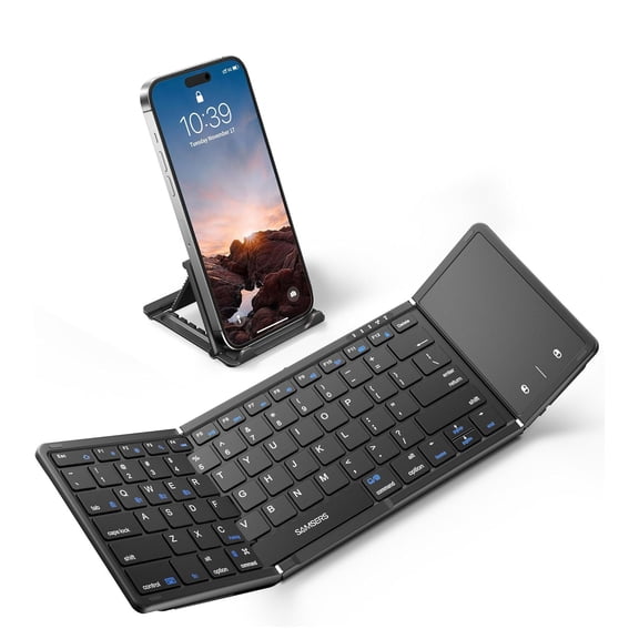 XIBUFE Full-Size Foldable Bluetooth Keyboard with Large Touchpad,Black|Multi-Touch Trackpad,Bt5.1X 3,Easily Switch,Phone Holder,Mouse Click,Mobile Workflow,Velvet Bag,Business Travel Use