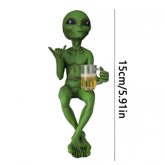 XIBUFE Funny Alien Statue Sculpture Garden Landscaping Yard Art Ornament Resin Beer Drinking Alien Sculpture Desktop Decoration Small Resin Figures