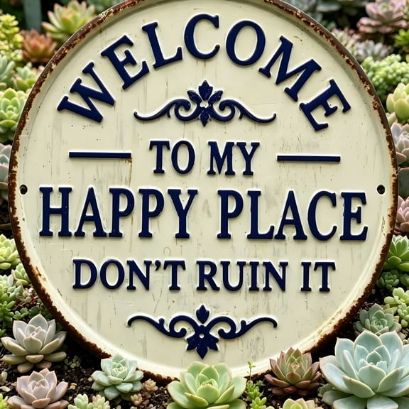 XIBUFE Funny Humorous Wall Decor Plaque,"This Is My Happy Place Don'T It Up"Round Garden Wall Decor,Hanging Decorative Signs&Plaques,For Home Garden Farm Bar Coffee Wall Wall Decor
