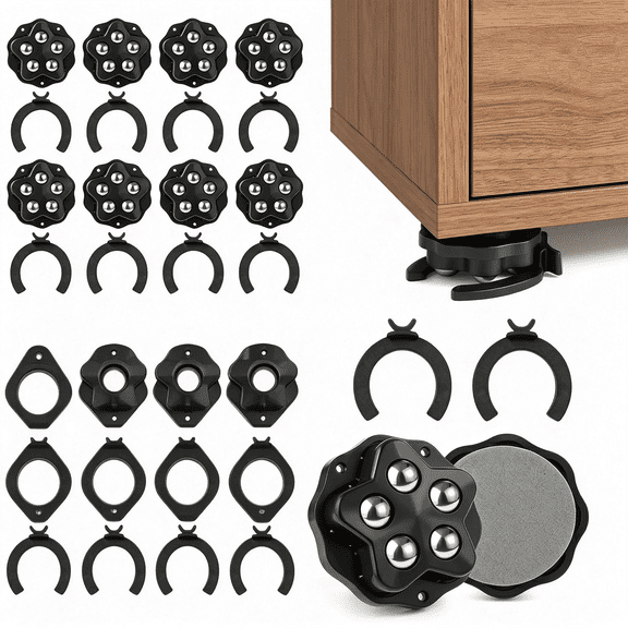 XIBUFE Furniture Sliders with 360 Self Adhesive Caster Wheels - Mini Rollers for Furniture, Storage Bins & Appliances Black, (8, Black)