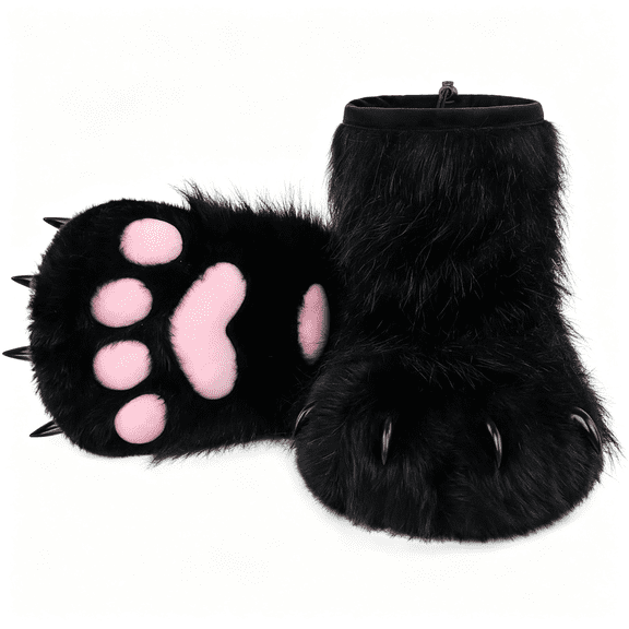 XIBUFE Furry Animal Paw Slippers Fuzzy Boots Cat Fox Wolf Bear Claw Shoes Halloween Cosplay Costume Accessories Soft Plush Furry