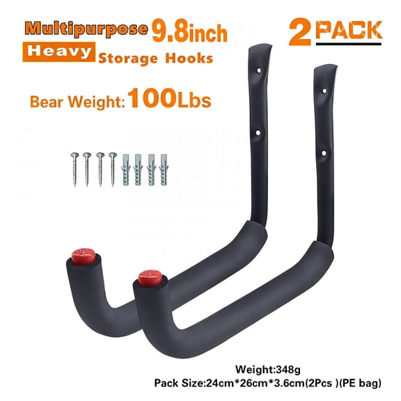XIBUFE Garage Storage Ladders Hooks, 6 Pack Heavy Duty Utility Hanger, 9.8IN Wall Mount Rack Safely Holds 50 Pounds