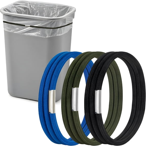 XIBUFE Garbage Can Rubber Bands,Fits 13 30 Gallon Bins,Heavy Duty Trash Can Bands to Hold Garbage Bags in Place,Trash Bag Holder Band with High Elasticity,Set of 3 in Black,Blue,And Green