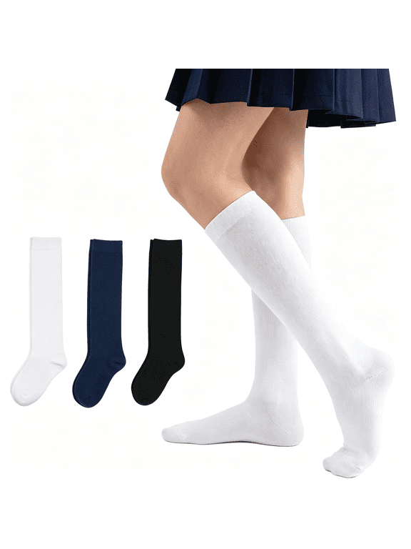Girls Knee High Socks 3/4 Pairs Kid 3-15 Years Uniform Cotton Socks School Uniform Socks for Kids,Breathable Cotton,Seamless Toe,Boys Dress Socks,Long Dance Sock for Girls,Machine Washable