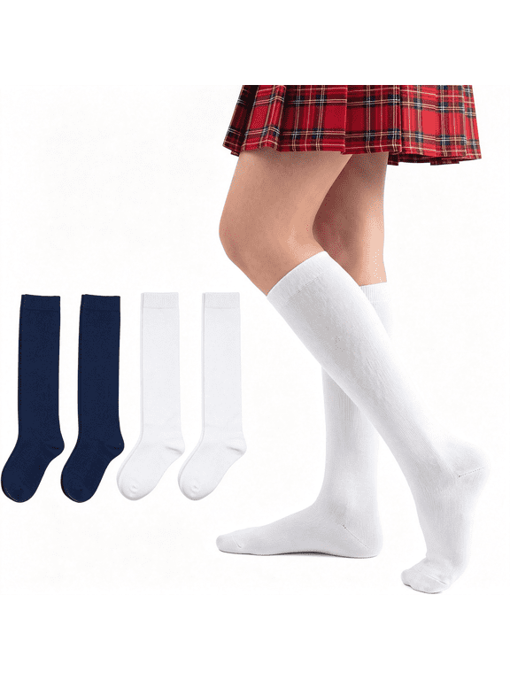Girls Knee High Socks 3/4 Pairs Kid 3-15 Years Uniform Cotton Socks,School Uniform Socks for Kids,Breathable Cotton,Seamless Toe,Boys Dress Socks,Long Dance Sock for Girls,Machine Washable