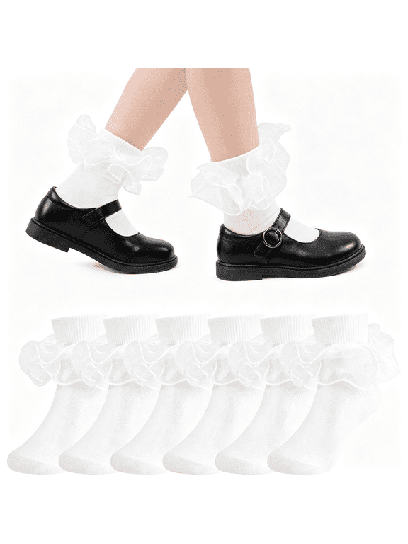 Girls Socks Toddler Big Ruffle Frilly Dress Fold Socks 1-10 Years | Soft Cotton, Double Lace Fold Trim Socks for Girls Toddler, Cute Dress Style, Fit Daily, School, Church & Tutu