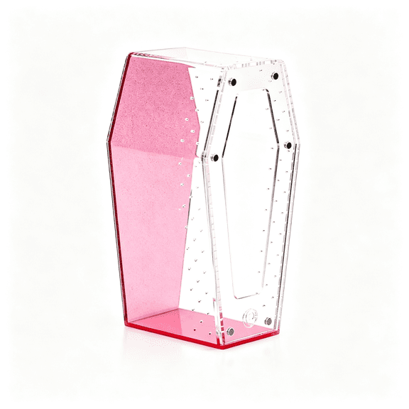 XIBUFE Glitter Pink Coffin Jumping Spider Enclosure,Gothic Insect Terrarium with Magnetic Lid,Micro Reptile Breeding Box for Slings,Mantis,Isopods,Small Bugs