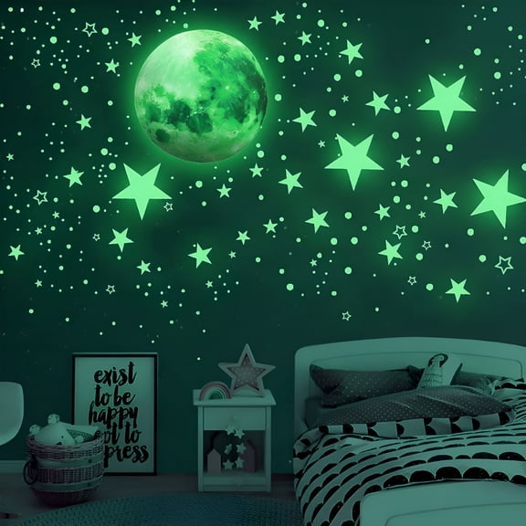 XIBUFE Glow in the Dark Stars for Ceiling,440 Pcs Ceiling Stars Glow in the Dark Kids Wall Decors,For Kids Bedroom Glow in the Dark Ceiling Stickers - Green