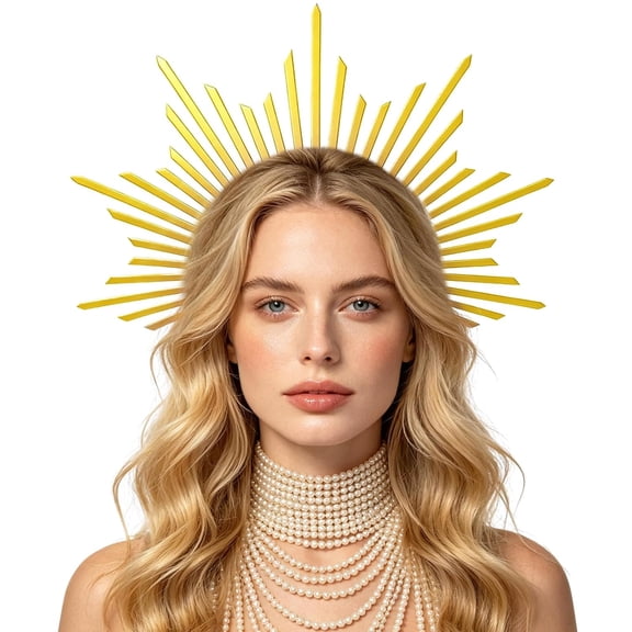 XIBUFE Gold Halo Sunburst Crown Headband for Women Costume Shining gold halo crown