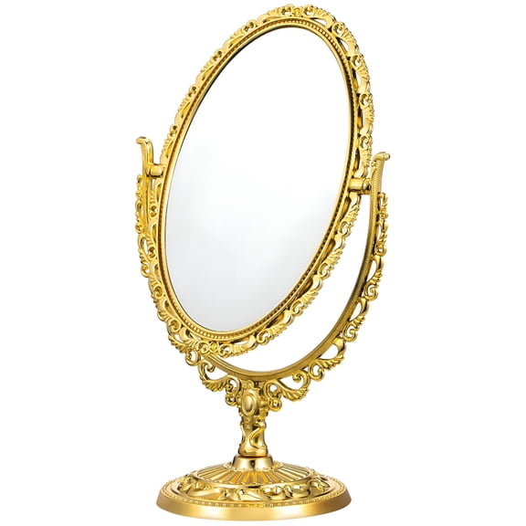 XIBUFE Gold Oval Vanity Mirror, 360 Degree Swivel Desktop Makeup Mirror, Double Sided Tabletop Mirror for Bedroom, Office