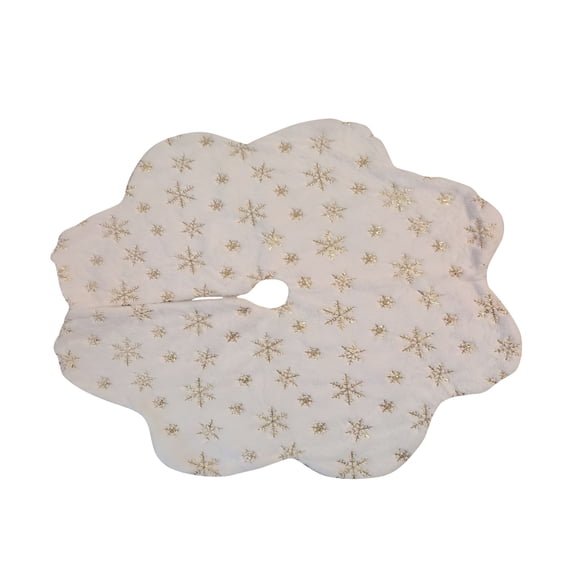 XIBUFE Gold Snowflake Tree Skirt 150Cm,Embroidered Plush Christmas Tree Decorations for 9Ft Trees,Plush Festive Tree Collar with Snowflake Design,Elegant Snow Embroidered Tree Dress