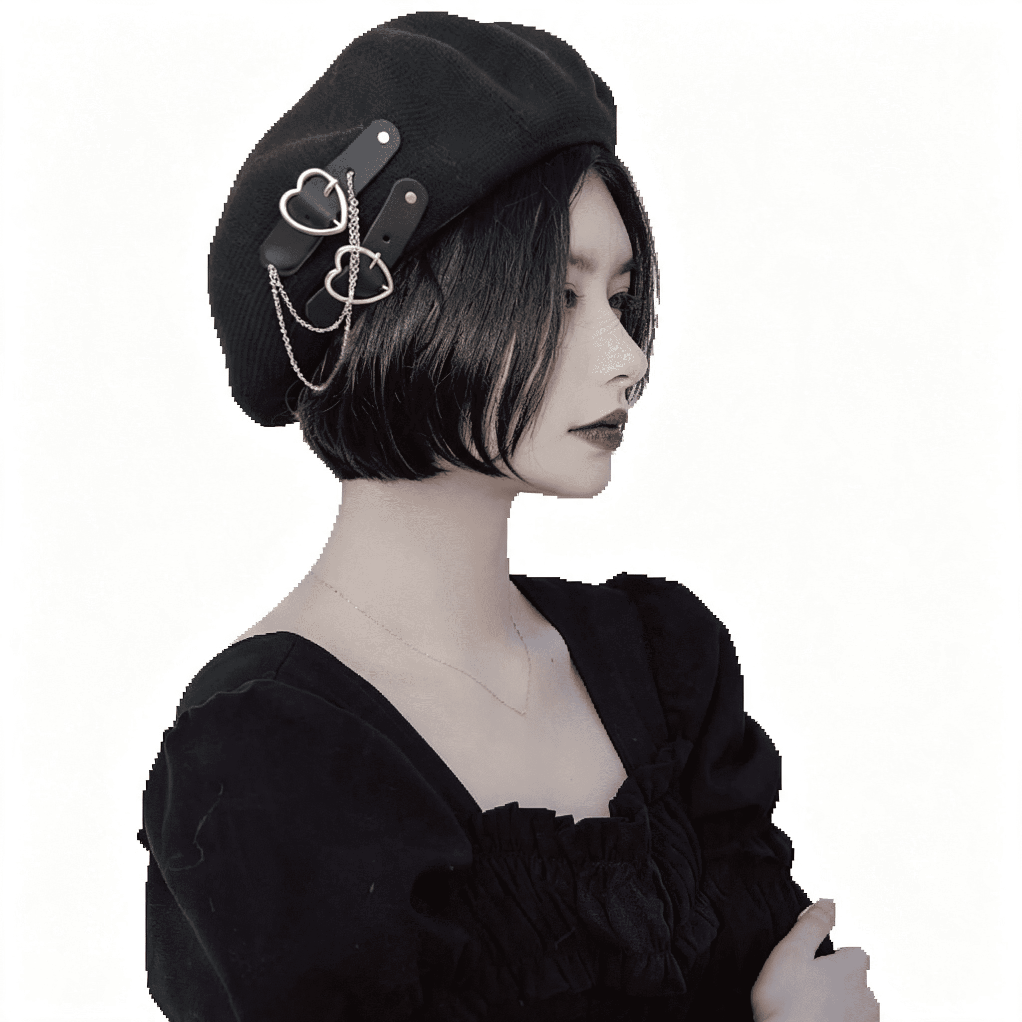 Matal XIBUFE Gothic Punk Knitted Berets with Matal Heart & Chains Wome Girls ...