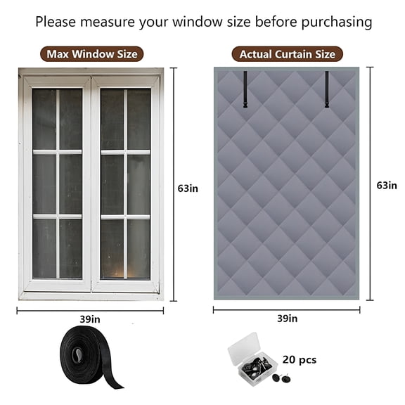 XIBUFE Gray Insulated Window Cover Thermal Insulated Window Kit 4 Size Windows Draft Blocker 3 Layer Heavy Cotton for Winterizing Windows in Home Basement