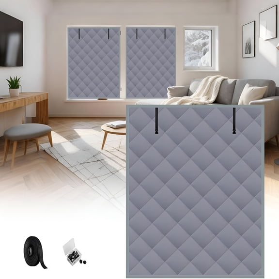 XIBUFE Gray Insulated Window Cover Thermal Insulated Window Kit 4 Size Windows Draft Blocker 3 Layer Heavy Cotton for Winterizing Windows in Home Basement