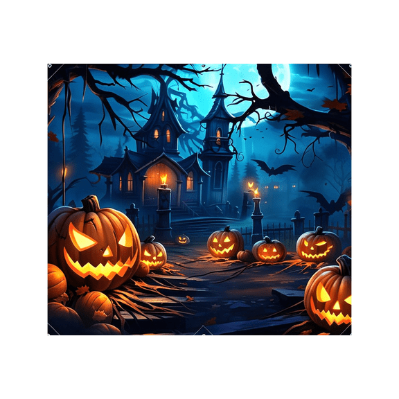XIBUFE Halloween Decorations Garage Door Cover Large Hanging Backdrop Door,Halloween Garage Wall Decorations for Outdoor Home Yard Garage Door Decorations Party Photo Backgrounds (7X8Ft)