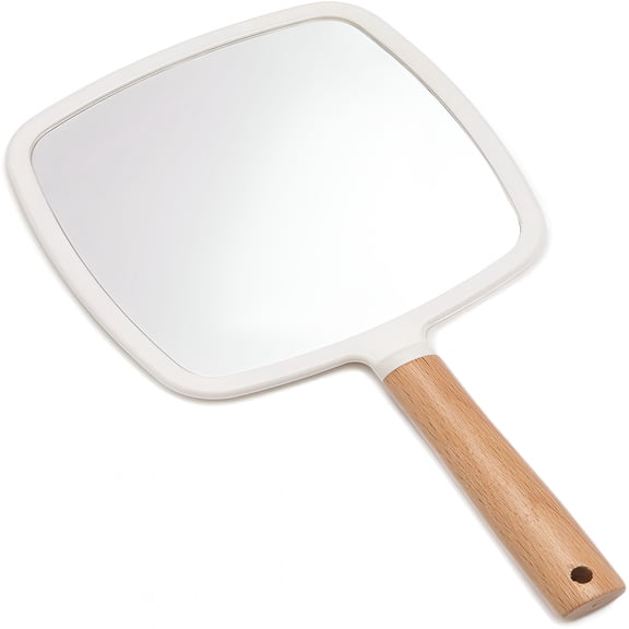 XIBUFE Hand Held Mirror with Handle for Makeup,Small Wood Hand Mirror for Shaving with Hole Hanging Single-Sided Portable Travel Vanity Mirror for Men & Women (Square)