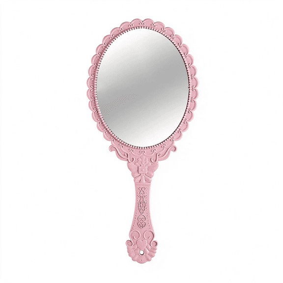 XIBUFE Handheld Mirror, Hand Held Mirror with Handle, Small Travel Packet Compact Mirrors, Vintage Decorative Makeup Cosmetic Purse Mirrors for Girls Women, Pink